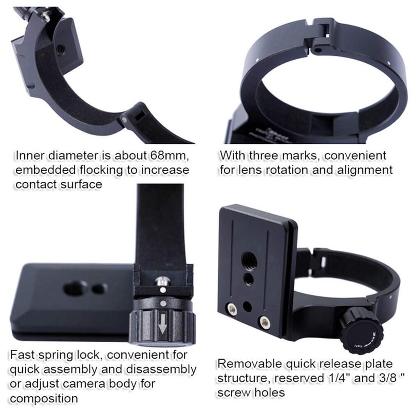 iShoot Improved 68mm Lens Collar Tripod Mount Ring for Nikon AF-S 300mm F/4E PF ED VR and Nikon AF-S 70-200mm F/4G ED VR Lens, with ARCA-Swiss Fit Quick Release Plate for Arca Type Tripod Ball Head - Image 5